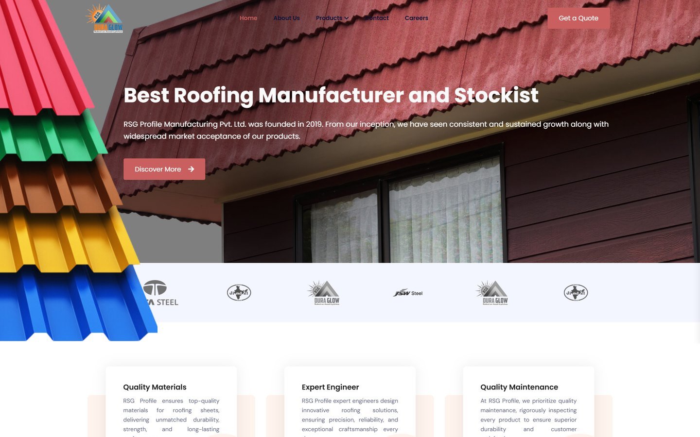 RSG Profile Manufacturing's previous website homepage, shown for honest before-and-after contrast