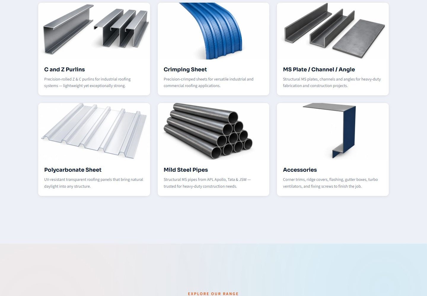 A structured specification block on an RSG product page, rendered identically across every product