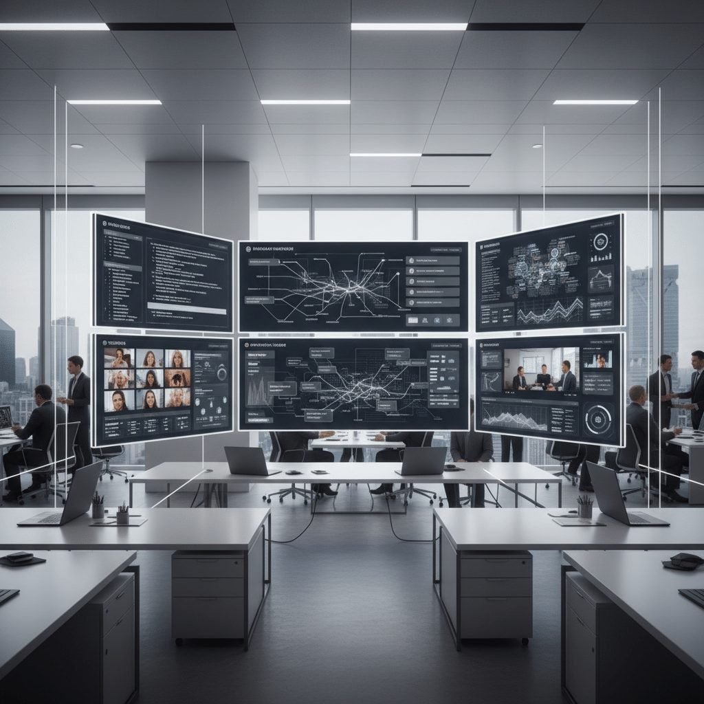 Multimodal analytics screens combining visual, audio, and video data